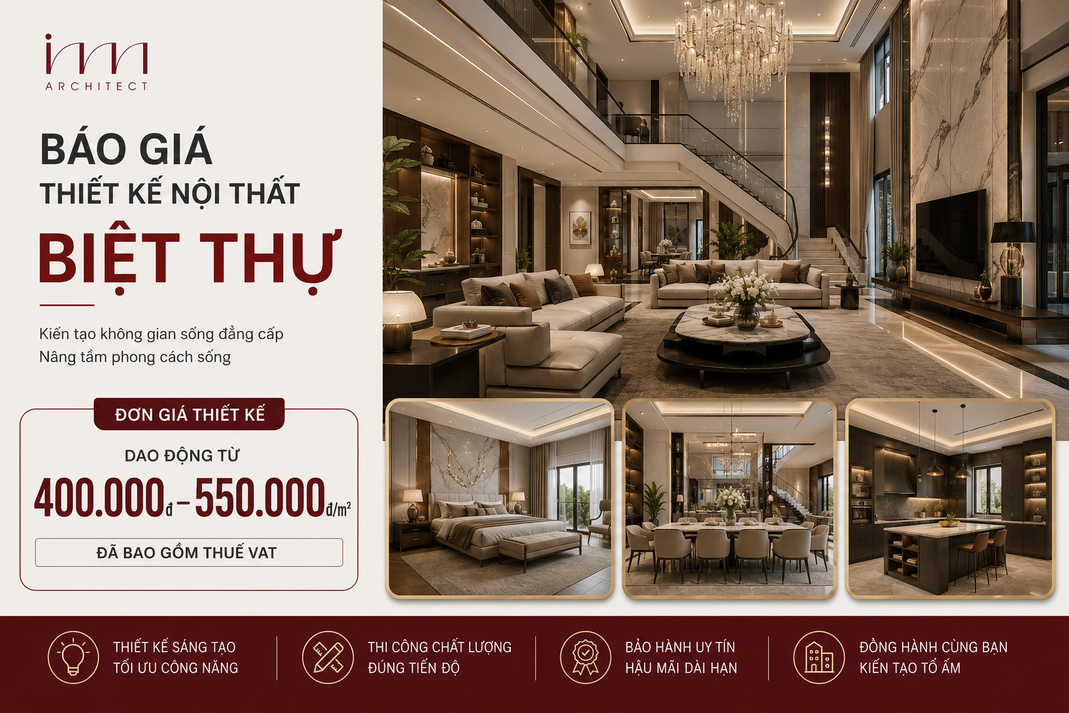 Báo giá thiết kế nội thất tham khảo theo loại công trình