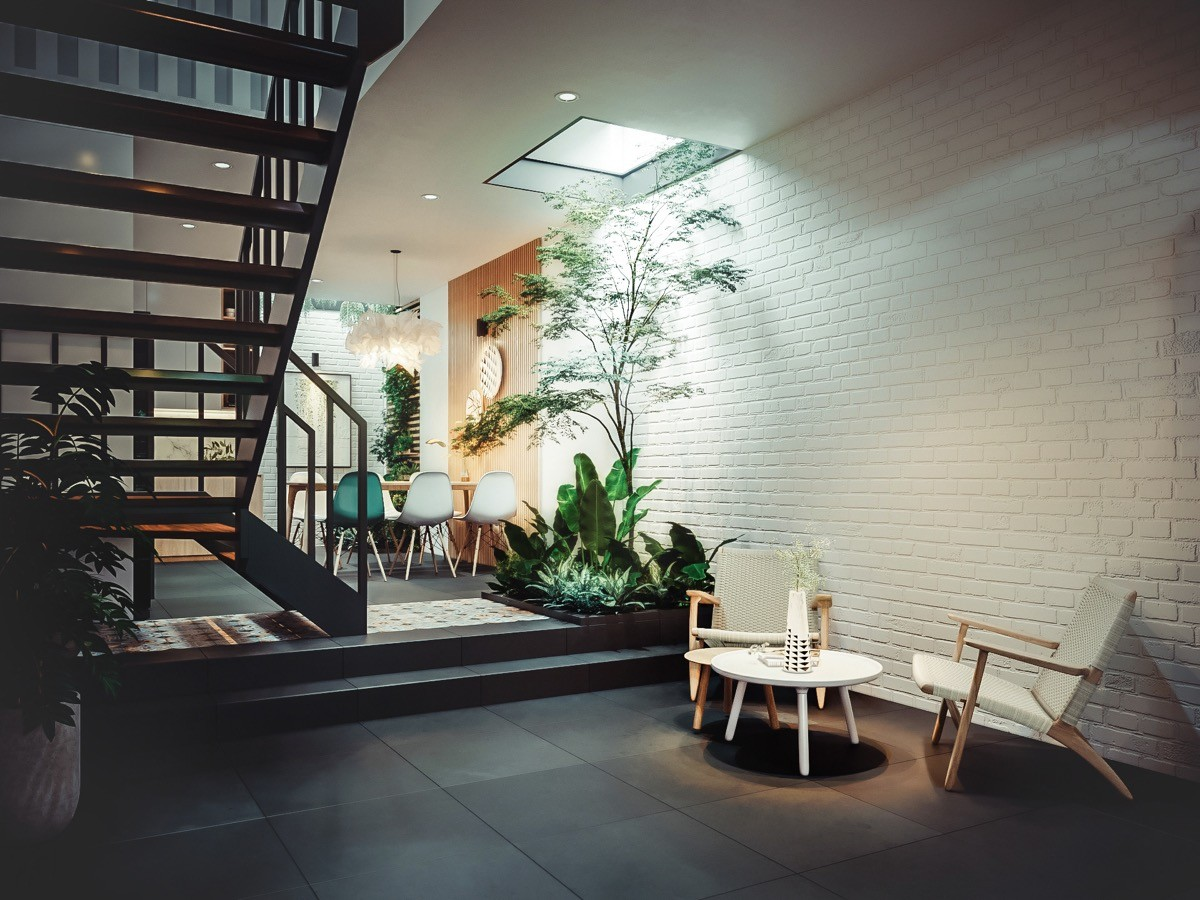 Mẫu nhà 6x15m có giếng trời