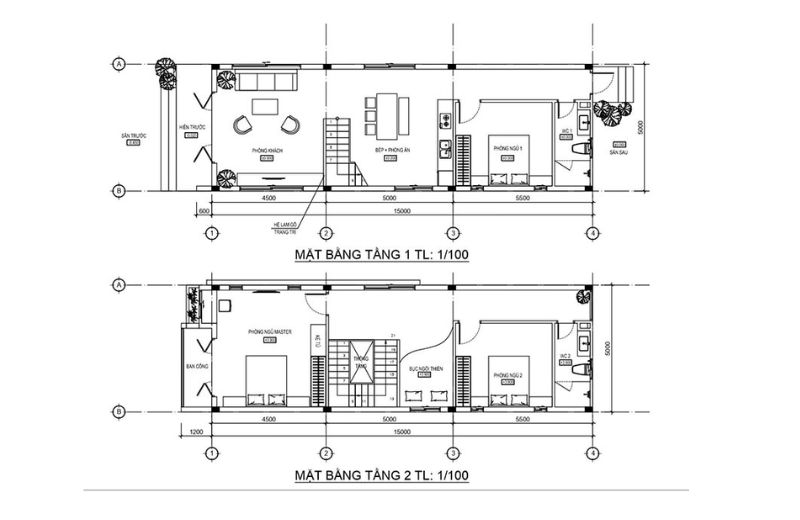 mẫu nhà phố 2 tầng 5x15