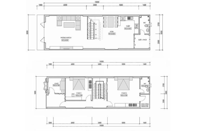mẫu nhà phố 2 tầng 5x15