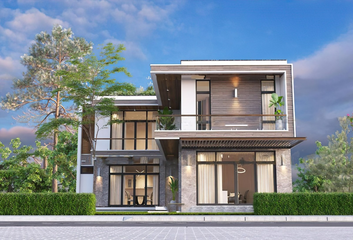 Nhà 2 tầng chữ L 8x15m