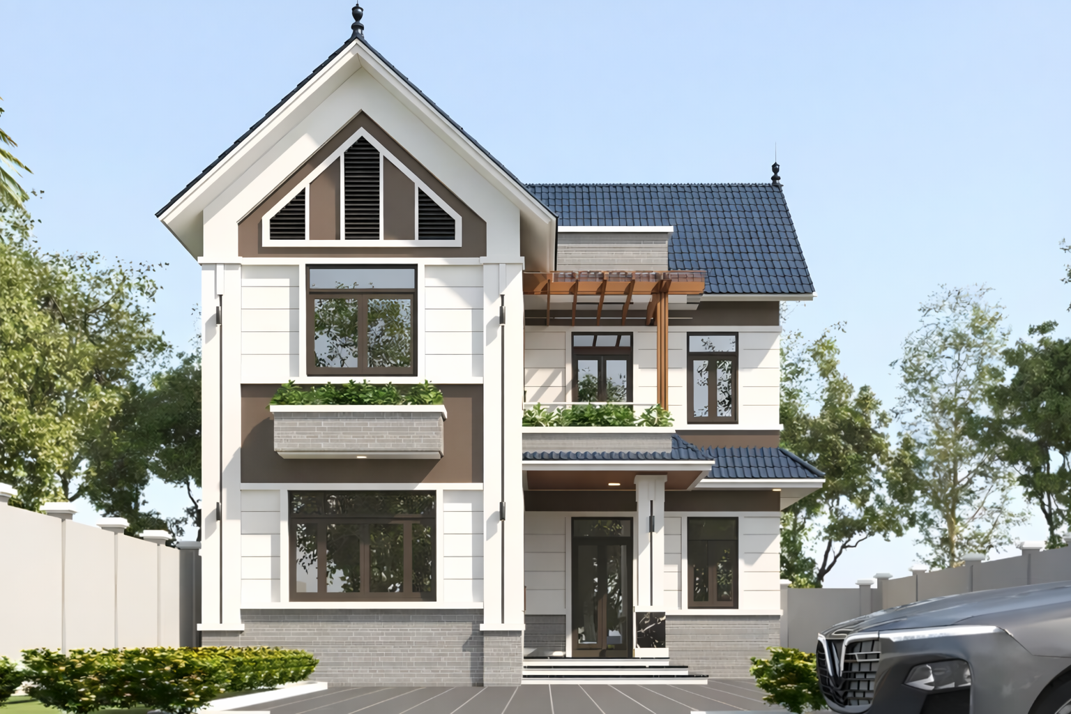 Nhà 2 tầng chữ L 8x15m