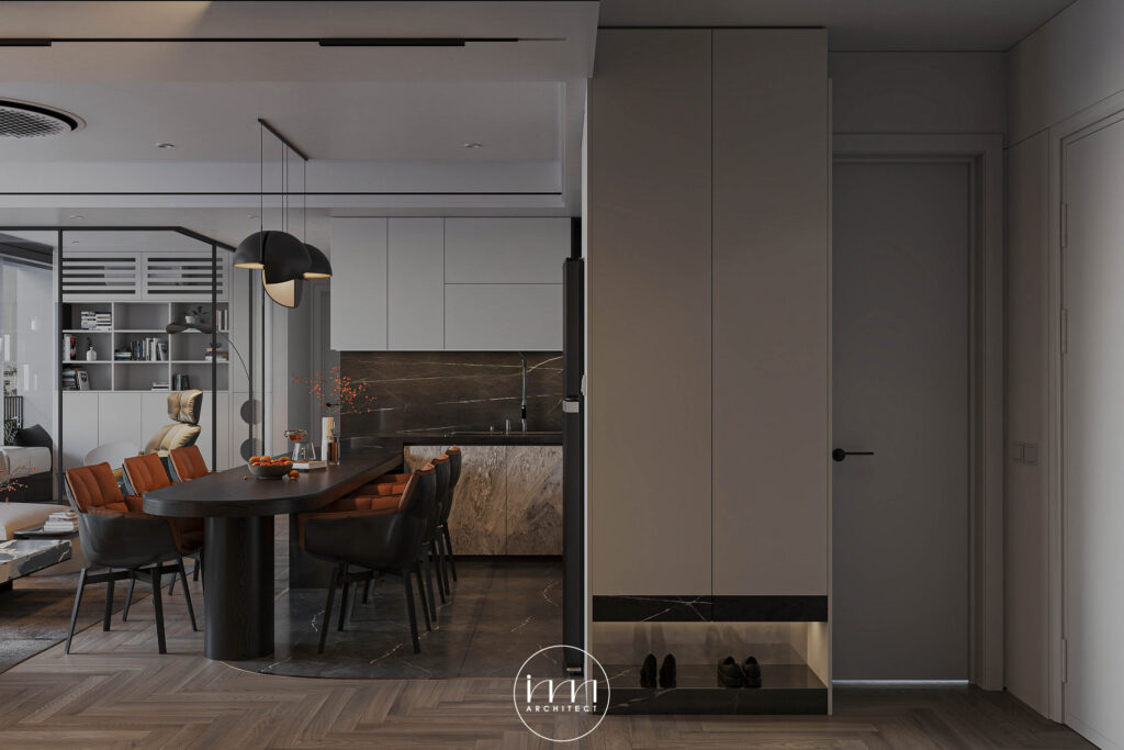 Mẫu thiết kế nội thất nhà phố 5x20 liên thông khách - bếp