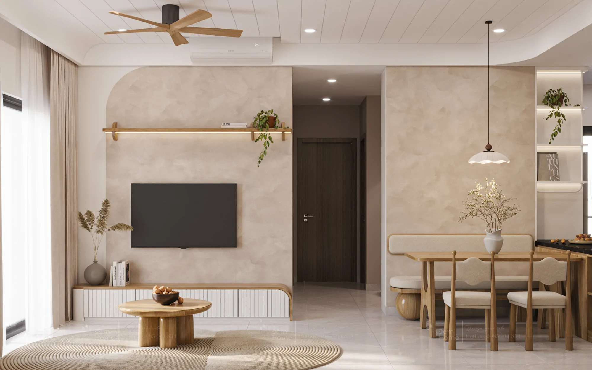 Mẫu thiết kế nội thất nhà phố 5x20 phong cách Japandi