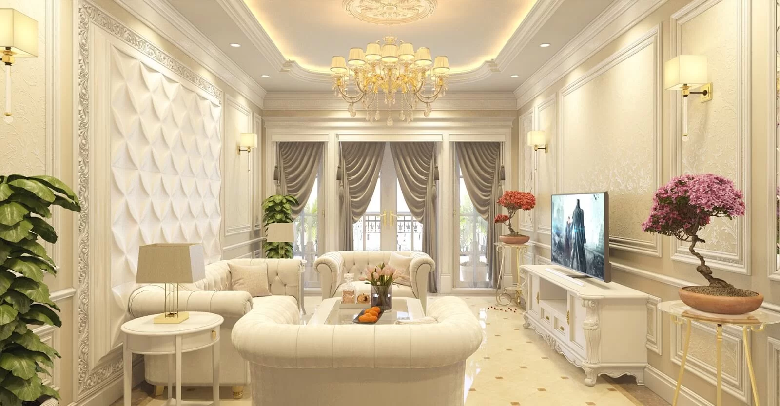 Mẫu thiết kế nội thất nhà phố 5x20 phong cách tân cổ điển