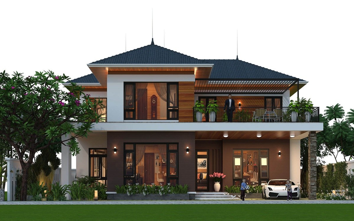 Mẫu biệt thự 2 tầng mái thái đươc sử dụng phổ biến rộng rãi