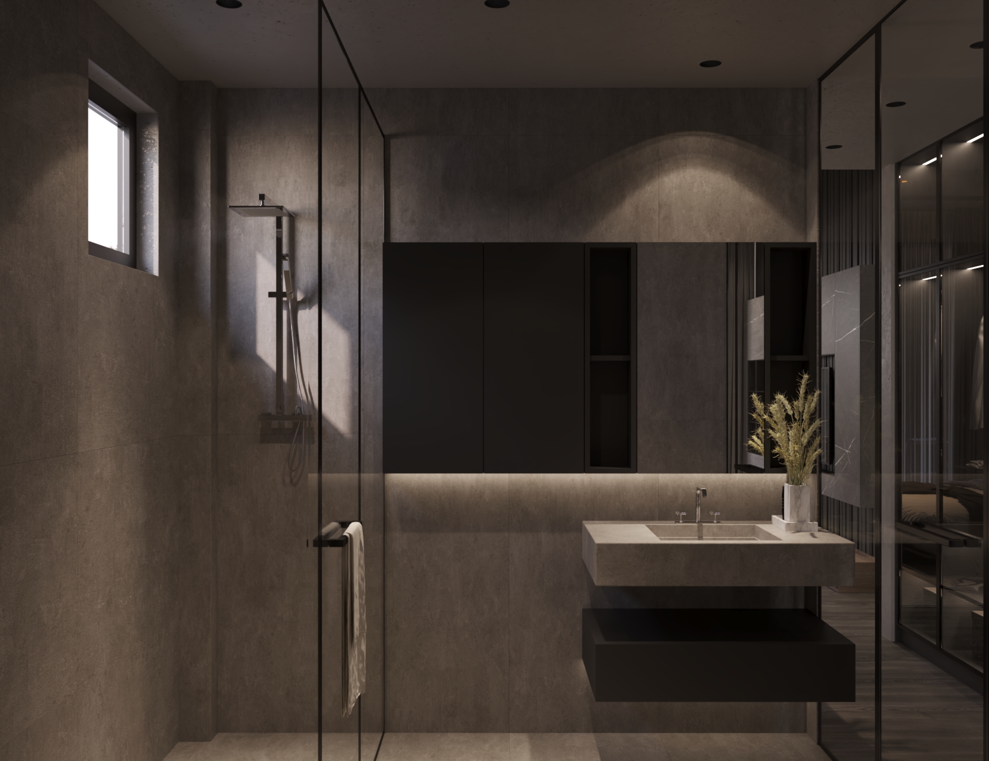 Một thiết kế nhà tắm với vật liệu chủ đạo kính, đá cẩm thạch và màu sắc trung tính với nét đẹp hiện đại do IMA Việt Nam thực hiện 