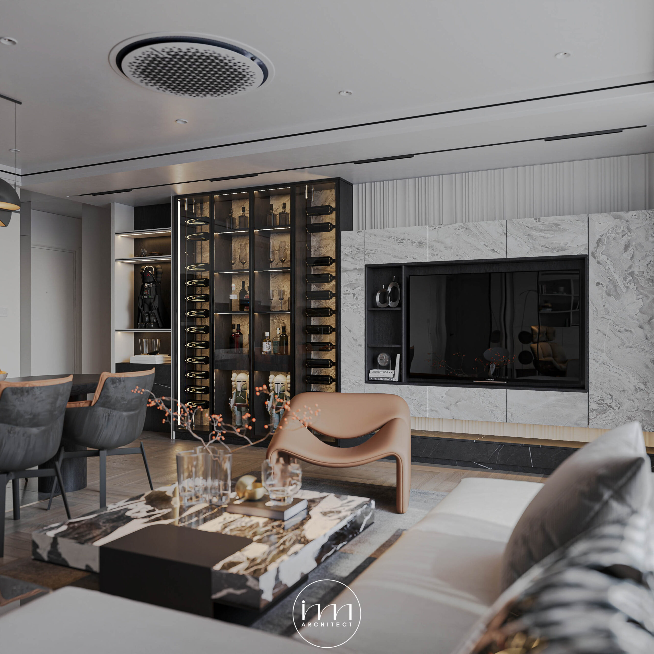 Căn hộ chung cư D'Capital với thiết kế đen- xám chủ đạo gợi lên vẻ sang trọng, hiện đại