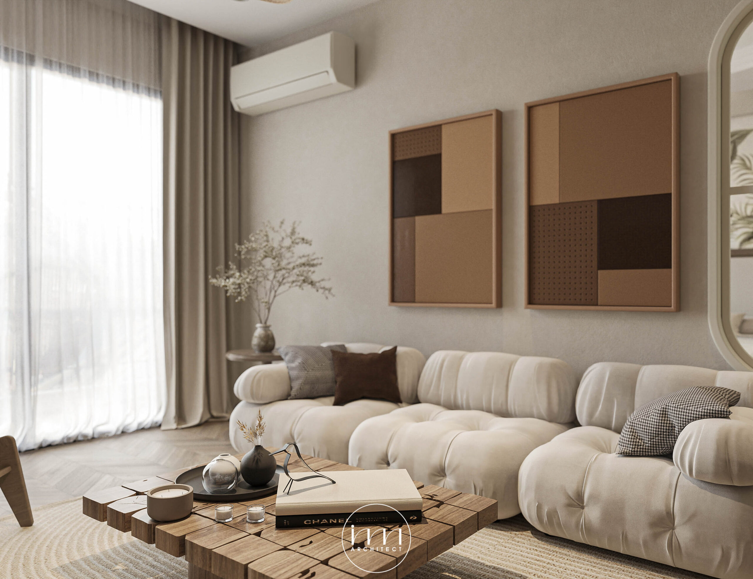 Chất liệu gỗ tự nhiên cùng đường nét mềm mại của mây tre đan đã tạo nên tổng thể một căn hộ chung cư thư thái
