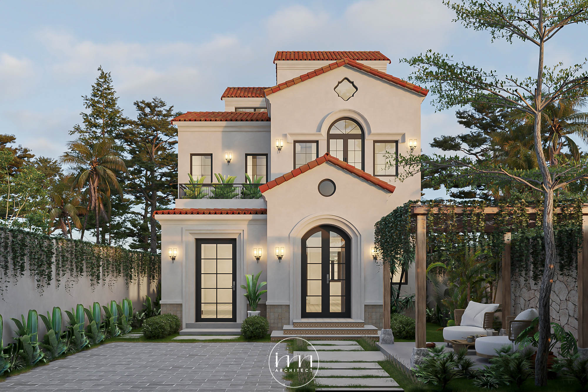 Một thiết kế biệt thự chống nóng phong cách Địa Trung Hải với mái ngói đỏ giúp cách nhiệt, giữ cho căn nhà luôn thoáng mát