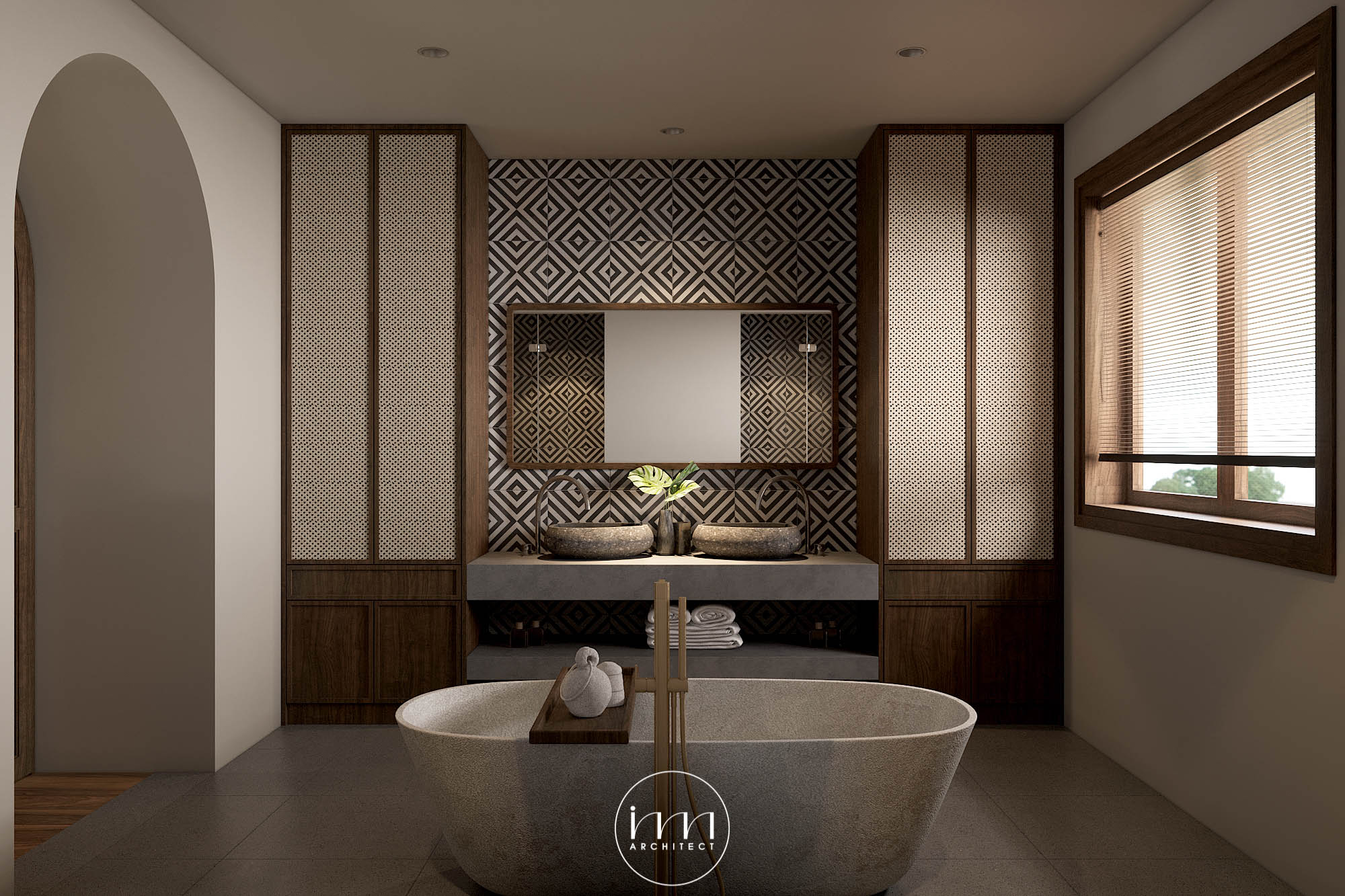 Việt lựa chọn bồn tắm Onsen cũng làm nổi bật được vẻ đẹp văn hóa Nhật Bản trong biệt thự nhà vườn