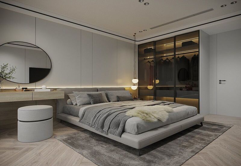 Phòng ngủ thiết kế nội thất căn hộ chung cư 85m2 hiện đại thoải mái