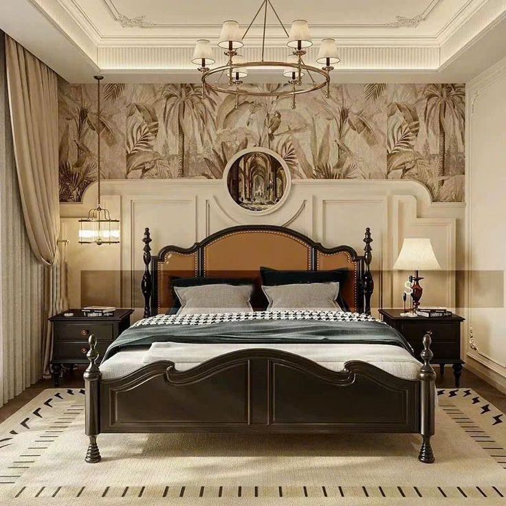 Phòng ngủ kiến trúc Indochine với gam màu trung tính dịu dàng, kết hợp với đường nét cổ điển.