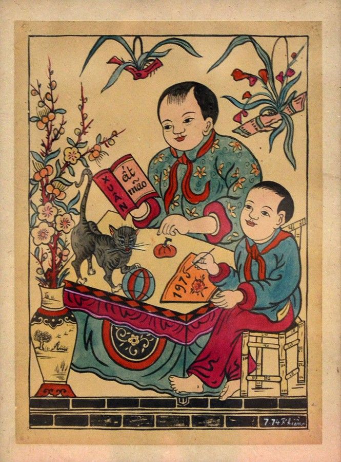 Tranh Đông Hồ đưa hơi thở làng quê Bắc Bộ vào không gian Indochine đầy phong cách.