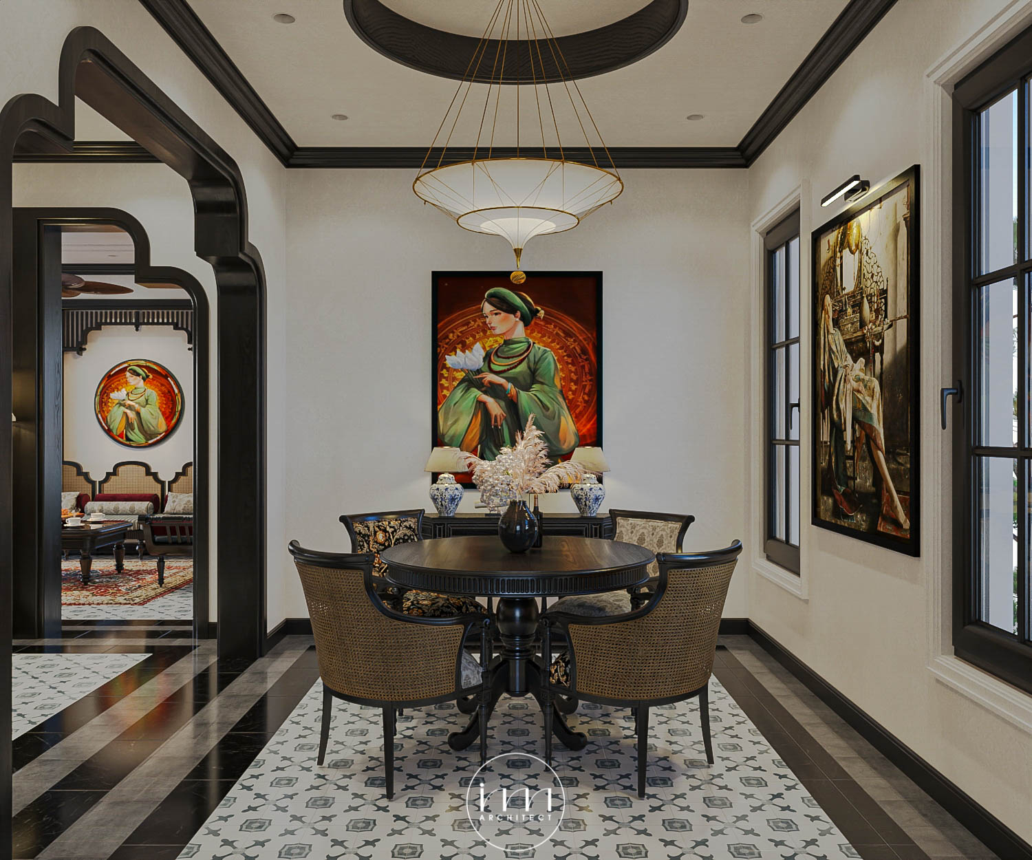 Chất liệu mây tre đan được sử dụng cho nội thất gỗ Indochine