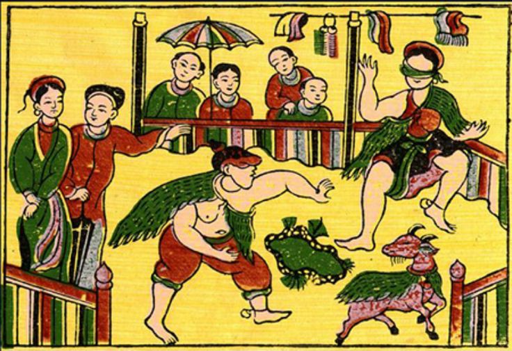 Tranh làng Sình với hình tượng thần linh và linh vật, gợi nhắc niềm tin cổ truyền của người Việt.