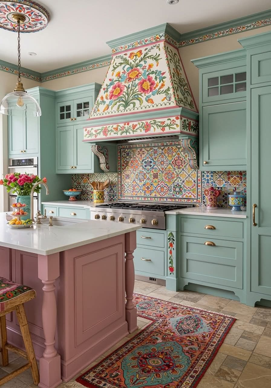 Mặt bàn bếp lát mosaic – nơi công năng và thẩm mỹ hòa quyện, vừa chịu nhiệt tốt vừa là “bức tranh” khơi nguồn cảm hứng nấu nướng.