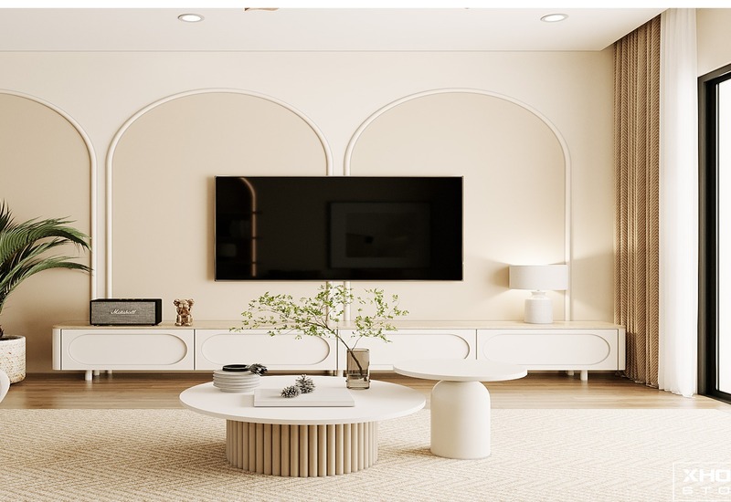 Mẫu phòng khách của nội thất Xhome với sắc màu trăng tinh tế